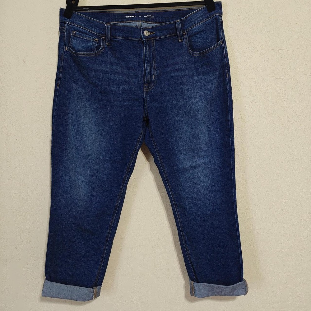 Old Navy Mid-Rise Wow Boyfriend Jeans Dark Wash Blue Denim Womens Size 16